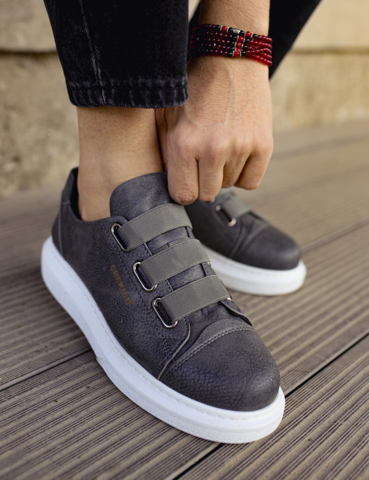 CHEKICH Ανδρικα ανθρακι Casual Sneakers δερματινη CH253A